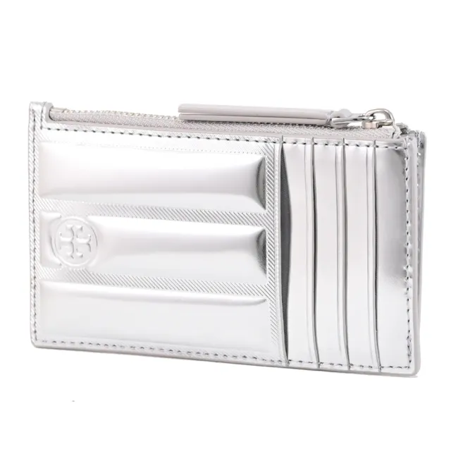 【TORY BURCH】經典雙立體方磚造型信用卡證件名片零錢包(亮銀)