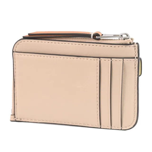 【TORY BURCH】經典雙T LOGO緹花皮革拼接信用卡證件零錢包(卡其)