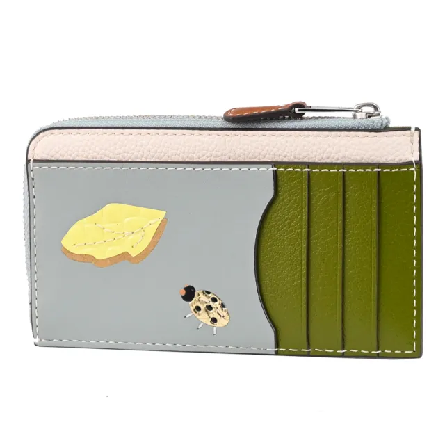 【TORY BURCH】經典烙印撞色皮革信用卡證件名片L型零錢包(淺藍綠)