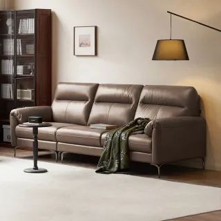 【hoi! 好好生活】預購60天★YW日暮頭層牛皮大三人沙發2.48M 淺棕灰