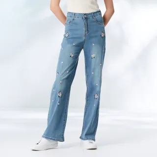 【GLORY21】網路獨賣款-etc.俏麗繡花修身丹寧寬褲(藍色)