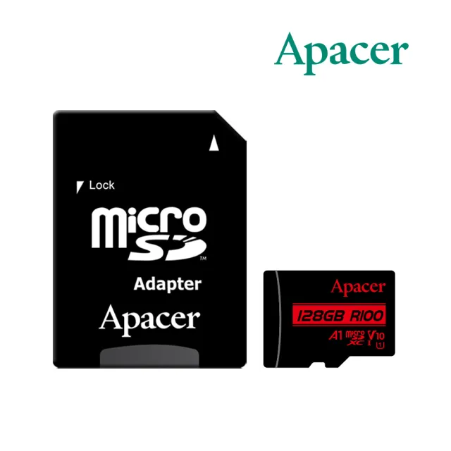 【Apacer 宇瞻】128GB MicroSDXC U1 V10 A1 R100 記憶卡(100MB/s 含轉R)