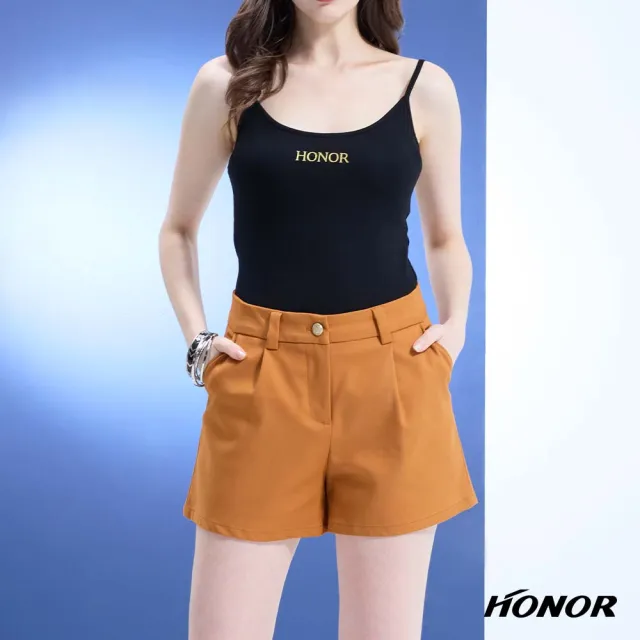 【HONOR 山形屋】出清品 金釦打褶口袋修身短褲-白/焦糖(限定出清)