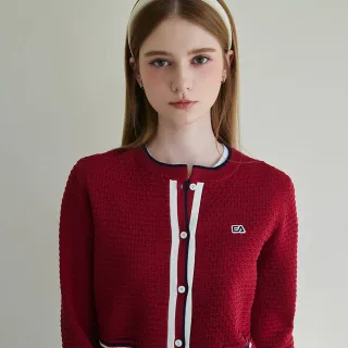 【ELLE ACTIVE】女款 法式經典條紋拼接針織開襟外套-紅色(EA25A1W5501#75)