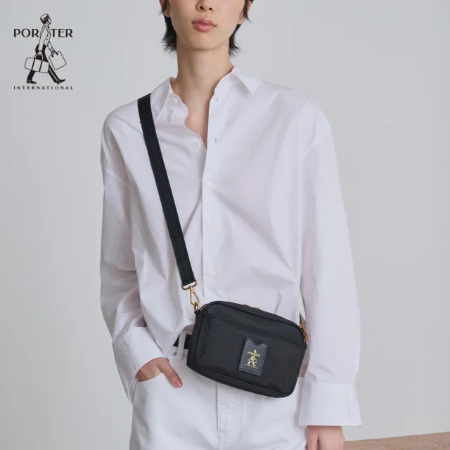 【PORTER INTERNATIONAL】經典復古LUXY斜肩包-S(黑/金)