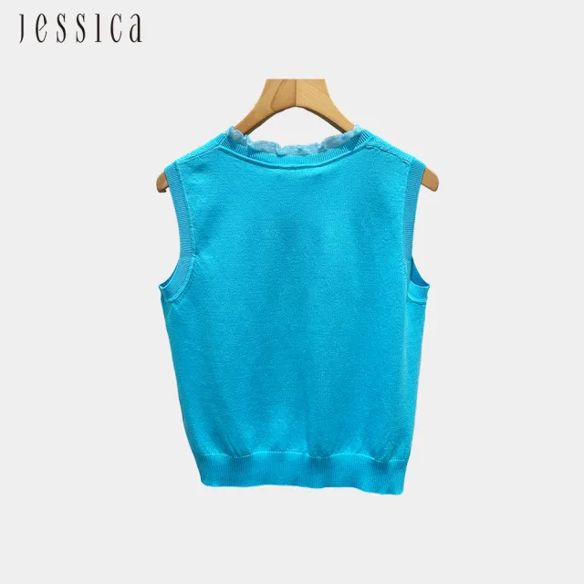 【JESSICA】百搭菱格紋理無袖針織背心253502（藍）