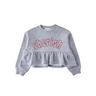 【TALESCOOP】童裝-短版花邊長袖大學T(灰色)