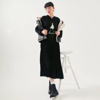 【betty’s 貝蒂思】出清品  緞帶洋裝女孩印花連帽洋裝(黑色)