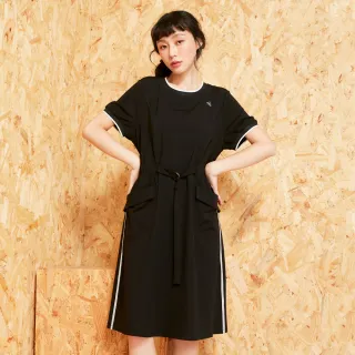【betty’s 貝蒂思】出清品  腰鬆緊腰帶側邊織條洋裝(黑色)