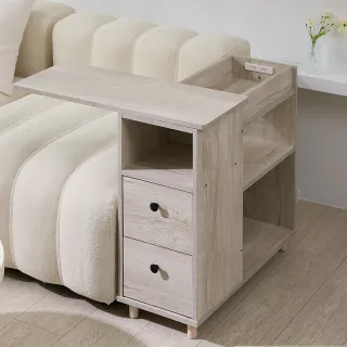 【cheaper 居家】和風雙抽旋櫃桌附插座 KC06(收納櫃 旋轉桌 邊桌 茶几 茶几桌 變形桌 置物櫃 木櫃 櫥櫃)