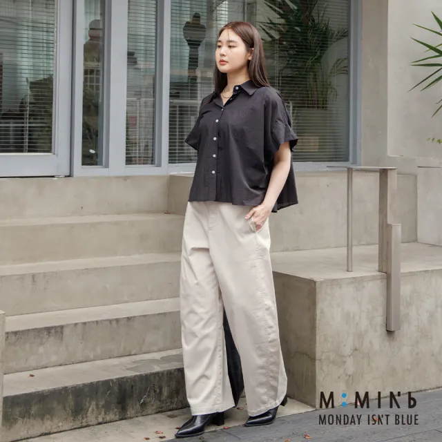 【M：MINb】紙感輕盈連袖寬襯衫(黑色/中大尺碼女裝/大尺碼女裝/XL女裝/大尺碼上衣/上班穿搭)