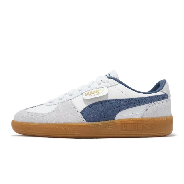 【PUMA】休閒鞋 Palermo Lth 男鞋 女鞋 白 藍 膠底 麂皮 復古 德訓鞋(396464-24)