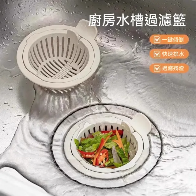 【Dagebeno荷生活】一鍵傾倒順暢排水PP水槽過濾網 手提設計拿取便捷水槽過濾籃(1入)