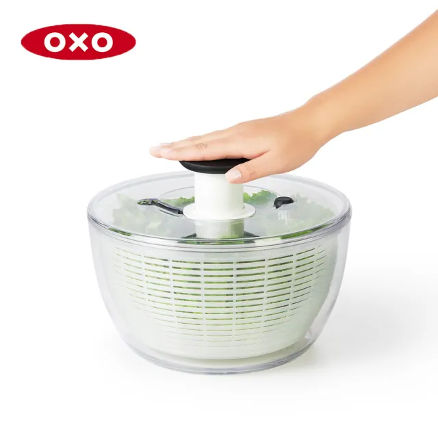 【美國OXO】按壓式蔬菜脫水器 6L(快速旋轉 省力順手 可做沙拉盆 適用4-6人份)