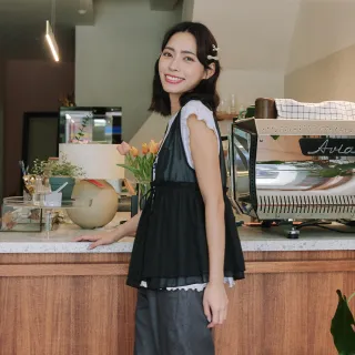 【Dailo】罩紗多層次無袖字母上衣(桔 花灰)