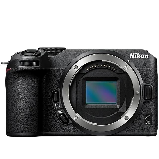 Nikon 尼康 Z30 微單眼相機,搭載 APS-C CMOS 影像感應器,有效畫素達 2090 萬,3.0 吋以上翻轉式可觸控 TFT LCD 螢幕,ISO 範圍高達 25600 以上,支援 SD/SDHC/SDXC 儲存,最快快門 1/4000 秒,具備視平式電子觀景器 100% 視野率,多媒體功能包括 WiFi、藍芽、NFC、高速 USB 2.0 及 HDMI。機身尺寸 128 x 73.5 x 59.5 mm,重量僅 350g(不含電池),12 個月保固,公司貨,適合文青及 vlog 創作。 Nikon 尼康 Z30 微單眼相機 APS-C CMOS 2090萬畫素 翻轉觸控螢幕 輕巧文青機 WiFi藍芽
