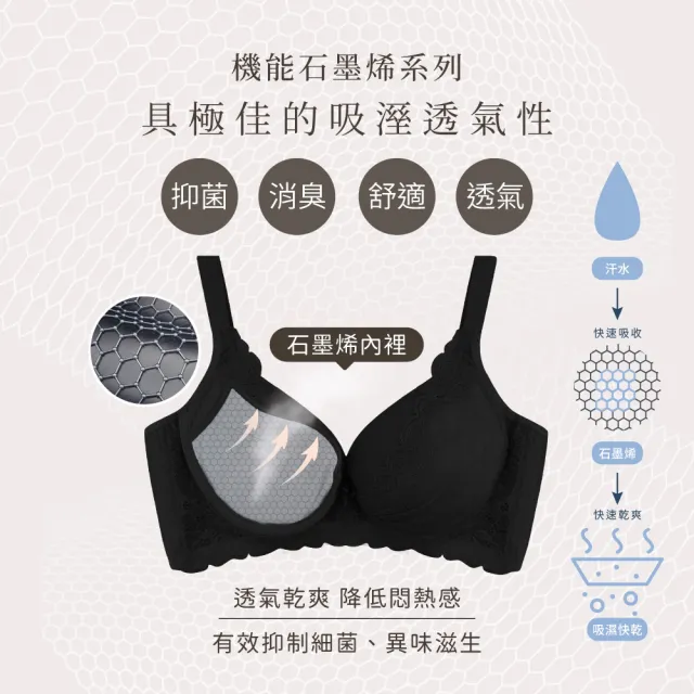 【Clany 可蘭霓】夢幻花語抗菌石墨烯集中包覆軟鋼圈BCD罩杯內衣(神秘黑 8059-63)