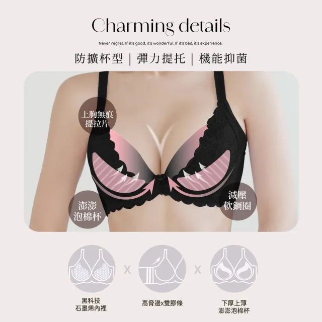 【Clany 可蘭霓】夢幻花語抗菌石墨烯集中包覆軟鋼圈BCD罩杯內衣(神秘黑 8059-63)