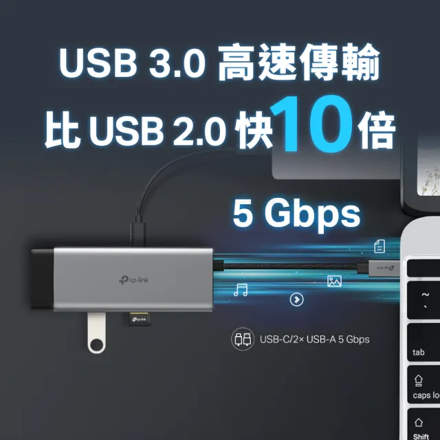 【TP-Link】UH7020C Type-C 7合1多功能轉接器 7埠HUB集線器 HDMI USB3.0 PD快充(100W)