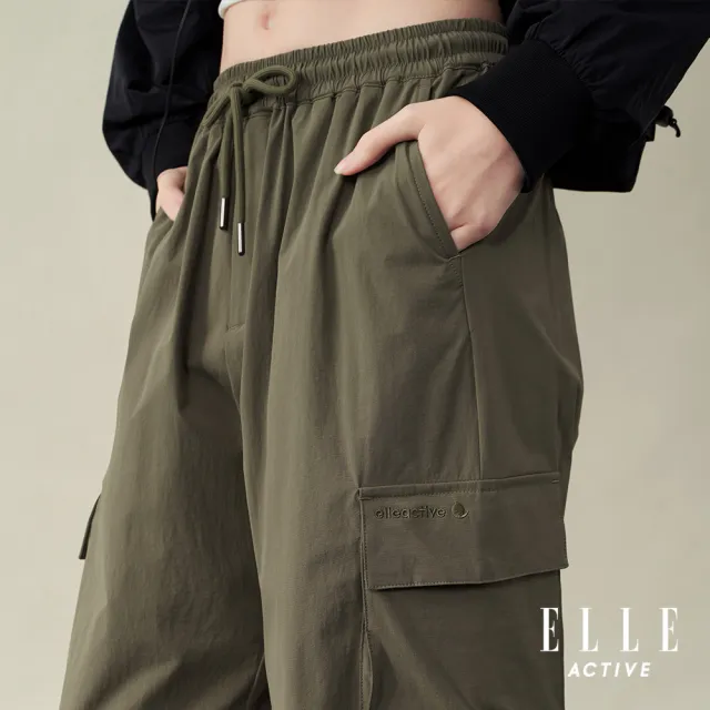 【ELLE ACTIVE】女款 都會休閒口袋工裝寬褲-綠色(EA25A2W3402-45)