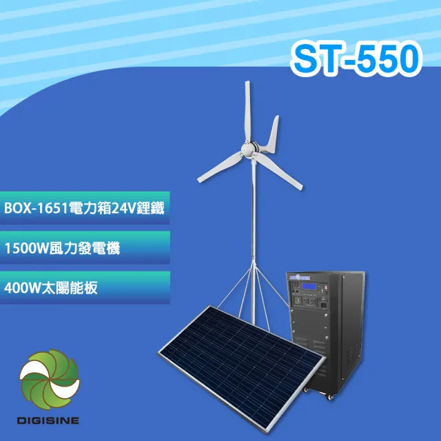 【DIGISINE】風光互補創儲能系統 ST-550(1500W電力箱24V鋰鐵/1500W風力發電機/400W太陽能板)