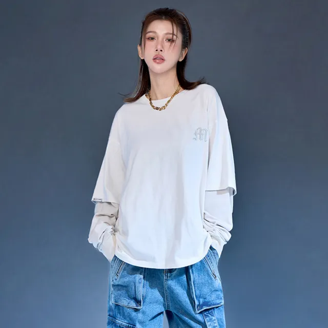 【MAJOR MADE】歌德刺繡假兩件薄長T(休閒上衣/圖案長袖/自訂款短T)