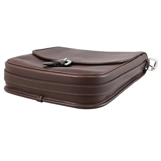 【COACH】HITCH 經典烙印LOGO皮革翻蓋郵差包斜背包(深棕)