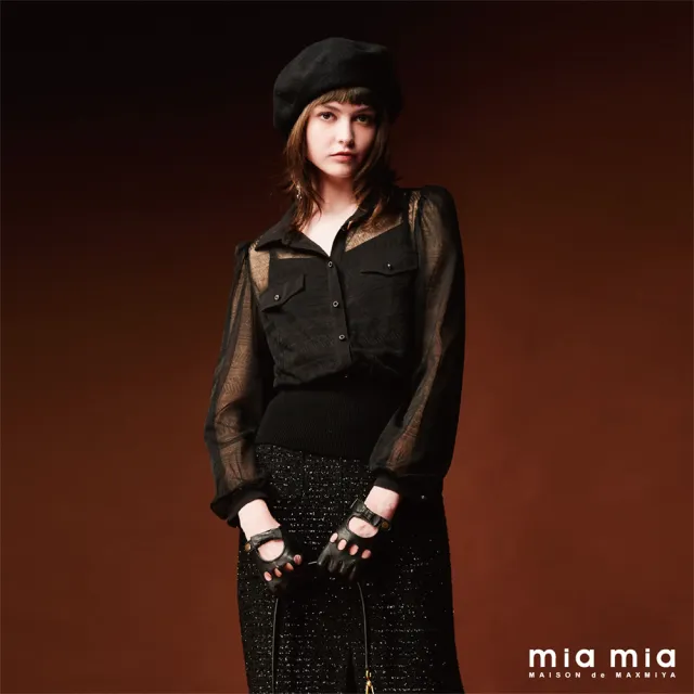 【mia mia】幾何蕾絲羅紋上衣