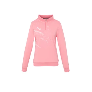 【FILA】女吸濕排汗長袖半門襟T恤-玫粉(5TEZ-5737-PC)