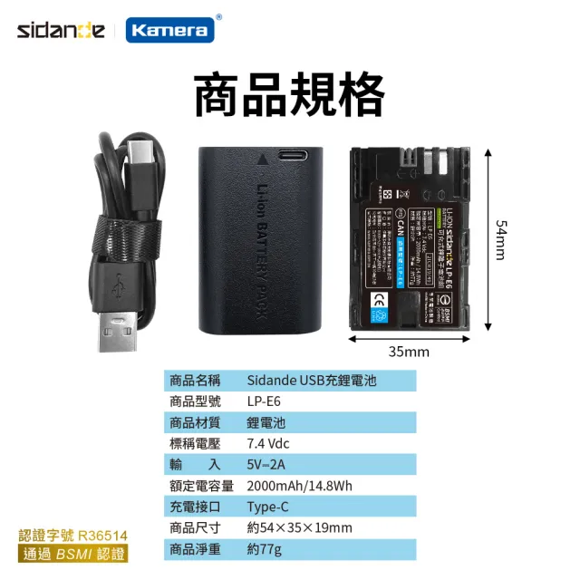 【KANDO】for LP-E6 電池充電器組(USB充電式鋰電池二入+液晶雙槽充電器)