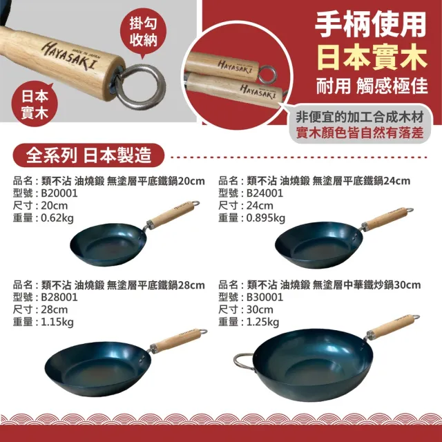 【日本 HAYASAKI早崎】日本製 無塗層 平底鐵鍋 28cm(不沾平底鐵鍋/鐵炒鍋/日本鐵鍋/不沾鍋/鐵鍋推薦)