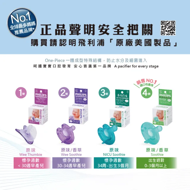 【Philips 飛利浦】美國香草奶嘴★超值任選三入組 新生兒安撫奶嘴(醫療級矽膠x一體成型設計)