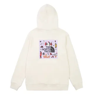 【The North Face 官方旗艦】uncle belly北面男女款米白色趣味印花長袖帽T｜8JRSQLI