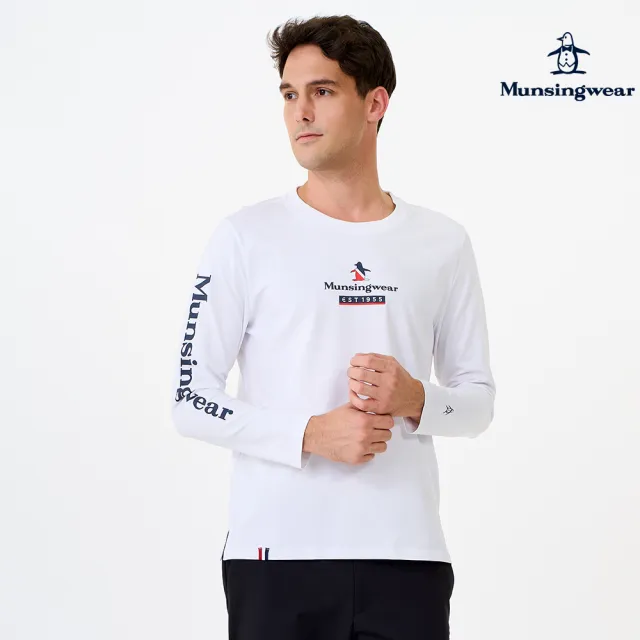 【Munsingwear】企鵝牌 網路獨家 男款白色美式休閒大字印花長袖T恤 MGWL2805
