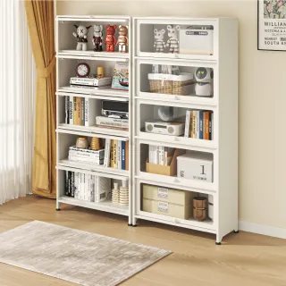 【慢慢家居】全碳鋼翻門防塵收納櫃展示櫃書櫃-五門80x35cm(鋼化玻璃門 泡泡瑪特 儲物櫃)