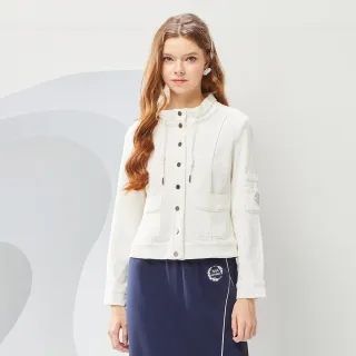 【MYVEGA 麥雪爾】MA立領抽繩LOGO丹寧牛仔外套-白