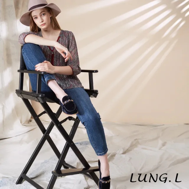【LUNG.L 林佳樺】LT77A 紅黑小葉紋印花紅色V型裝飾帶七分袖雪紡女裝上衣(秋冬新品 加大尺碼)