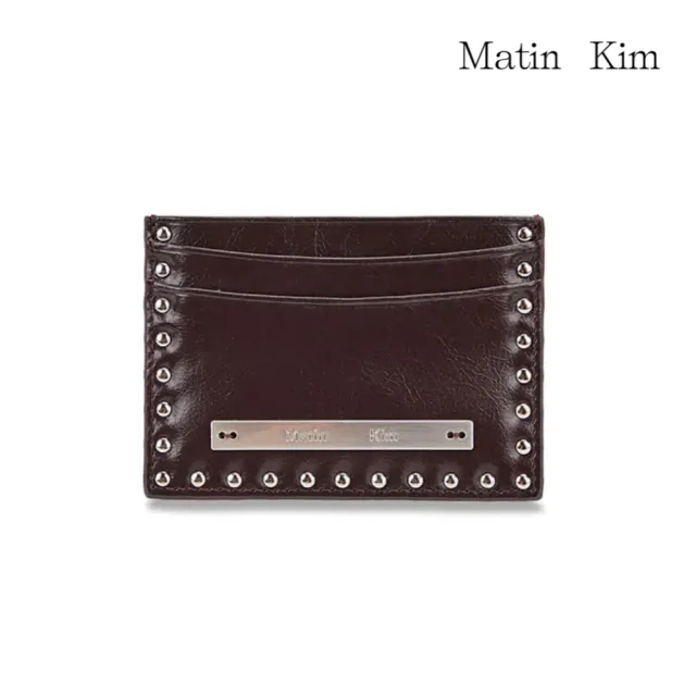 【MATIN KIM】官方旗艦 鉚釘飾邊細標卡夾(棕色)