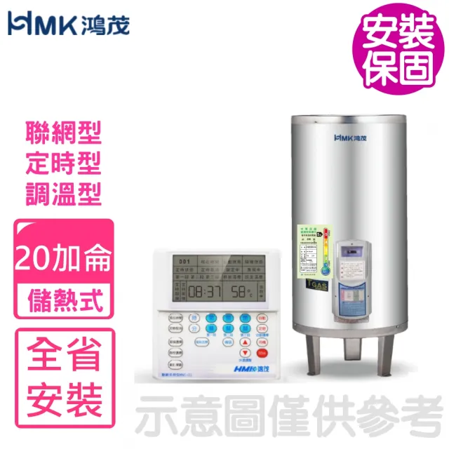 【HMK 鴻茂】20加侖定時調溫型聯網落地式儲熱式電熱水器(EH-2002UN-B基本安裝)