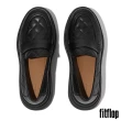 【FitFlop】F-MODE 菱格紋皮革厚底樂福鞋-女(靚黑色)