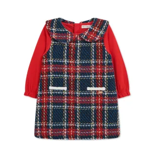 【奇哥】Chic a Bon 女童裝 歡樂熊優雅格紋假兩件洋裝(6-8歲)