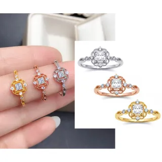 【Luster】年貨節!培育鑽石 20分 D/VS 公主方 蕾絲 純銀 鑽石戒指-任選(閃耀培育鑽石專屬寵愛只為妳綻放)