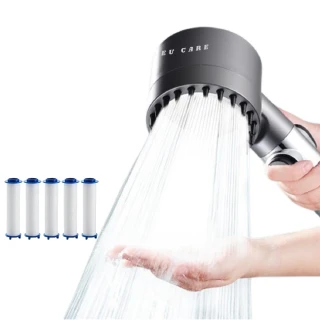 【EU CARE 歐台絲路】德國技術增壓蓮蓬頭花灑一鍵止水含6濾心(省水 加壓 過濾雜質)