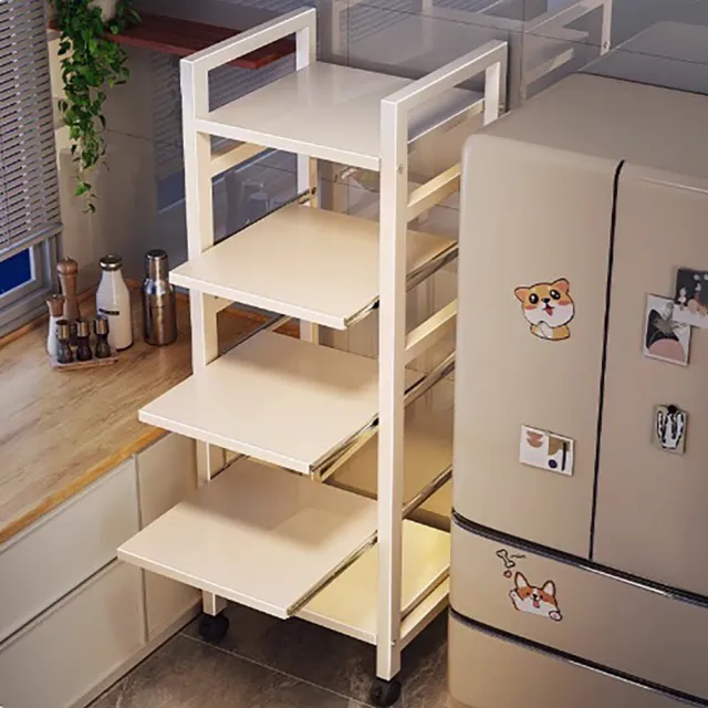 【Easy buy 居家生活】五層可調整電器抽拉架-43CM寬(廚房收納架 層架 置物架 展示架 電器架 收納架 隙縫架)