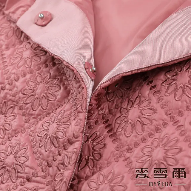 【MYVEGA 麥雪爾】菱格紋滿版刺繡花朵鋪棉外套-粉(新年紅色開運穿搭)