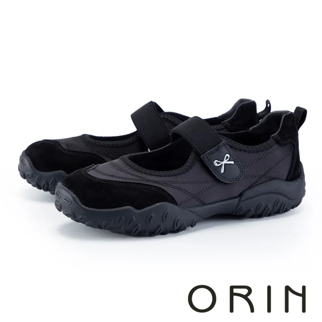 【ORIN】異材質拼接彈力瑪莉珍運動鞋(黑色)