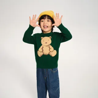 【GAP】男幼童裝 純棉小熊刺繡圓領長袖針織衫-綠色(790119)
