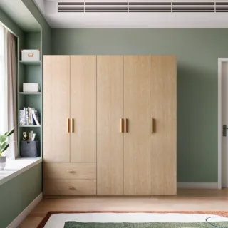 【hoi! 好好生活】預購60天★林氏木業北歐簡約五門雙抽衣櫃 MJ11D-原木色