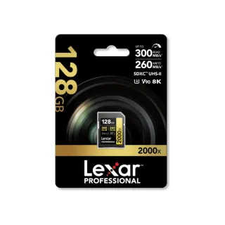 【Lexar 雷克沙】全新專業版 128GB SDXC 2000x  UHS-II 8K 記憶卡 Gold系列(300 MB/s  終身有限保固)