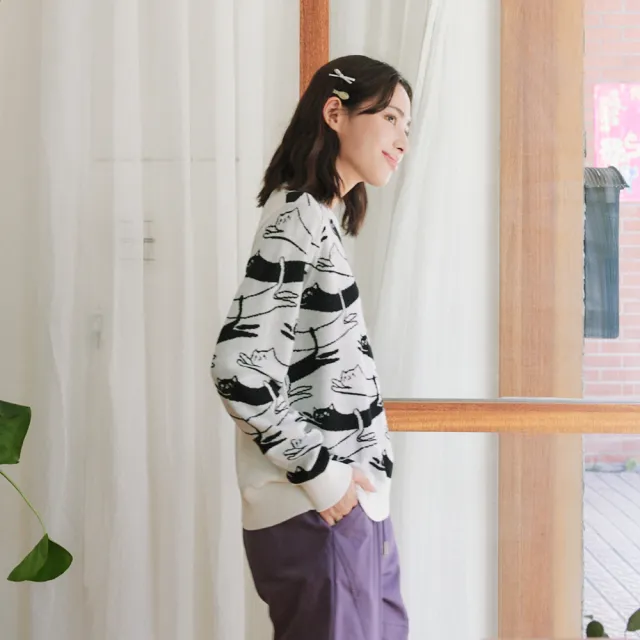 【Dailo】午後慵懶趴趴喵緹花針織上衣(白 杏 灰/魅力商品)